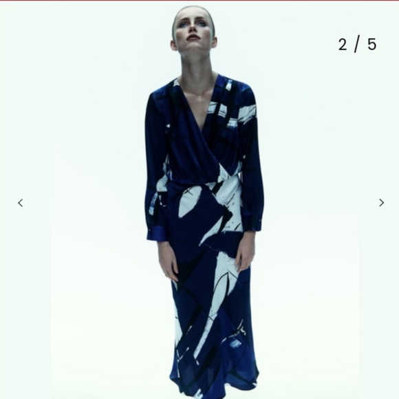 SOLD Zara Abstract Printed Midi Dress, Long Sleeve Wrap, Worn on TV - Picture 2 of 7